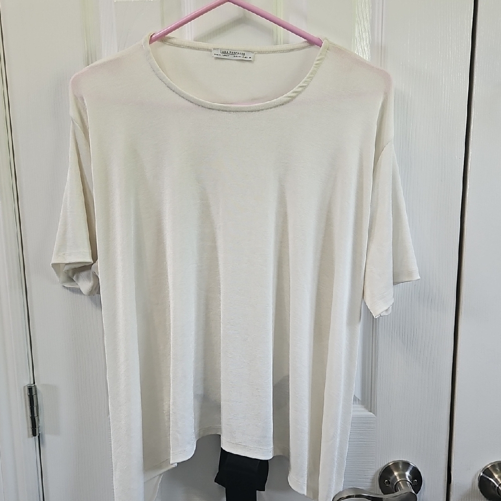 Zara Trafaluc Top With Tie Back Color Off White And Black Size Medium Oversized